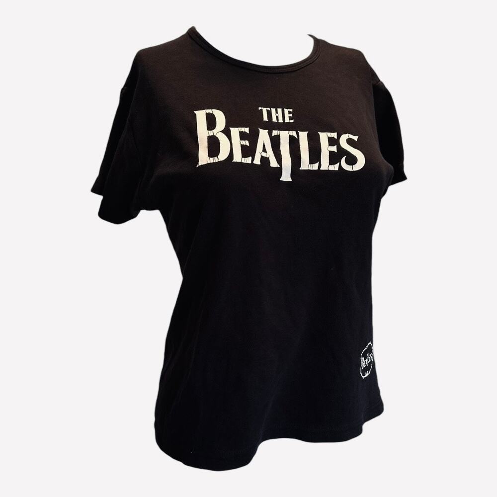 2005 The Beatles Drop T Logo Black T-Shirt Official Apple Corps Y2K Band Tee MED